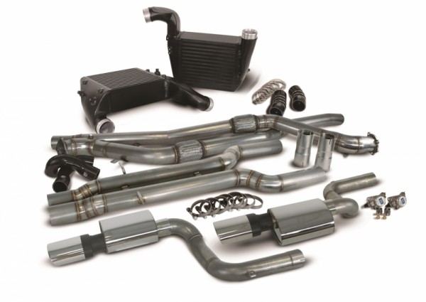 Audi RS6 4F C6 5.0 V10 Performance Paket: Ladeluftkühler EVO1, 3" Downpipes und 3" Sportauspuff RACI